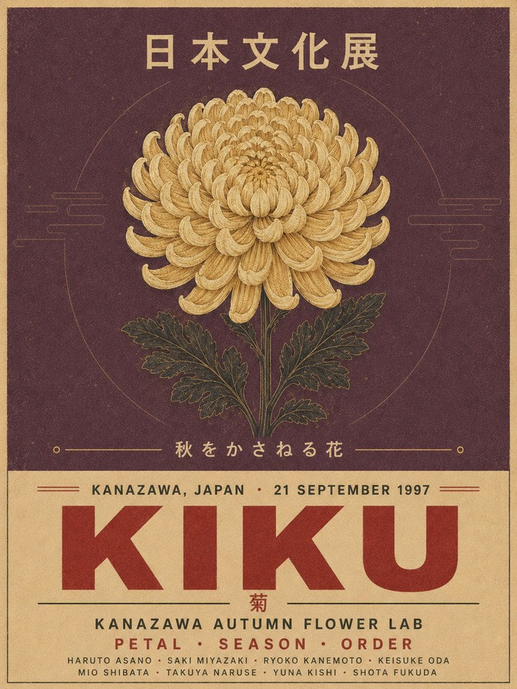 Japanese Chrysanthemum Poster: Vintage Botanical Exhibition Art - artwork on paper