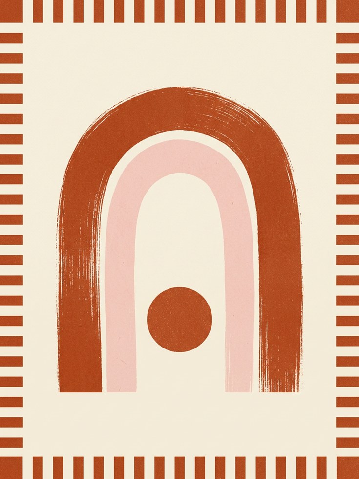 Terracotta Rainbow Wall Art: Mid-Century Modern Geometric Print - artwork on paper