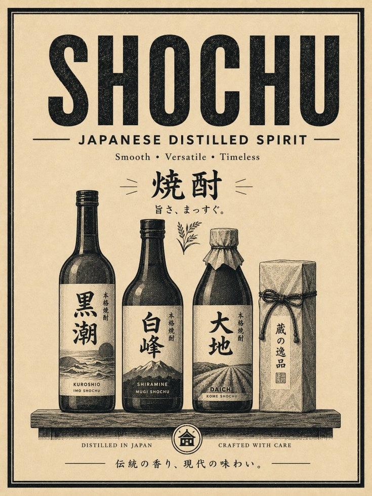 Shochu Japanese Spirits Poster: Vintage Advertising Wall Art - artwork on paper