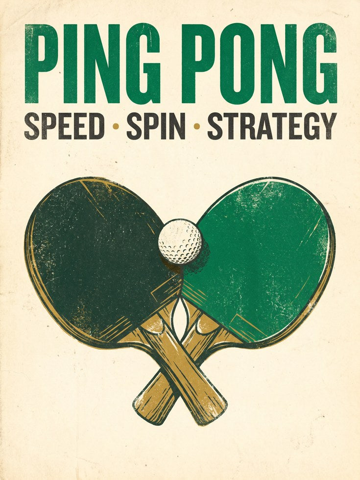 Ping Pong Vintage Poster: Retro Green Sports Wall Art - artwork on paper