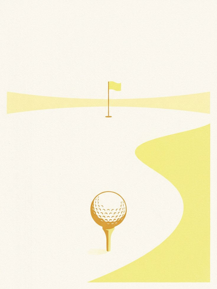 Minimalist Golf Course Print: Yellow and Gold Geometric Design - artwork on paper