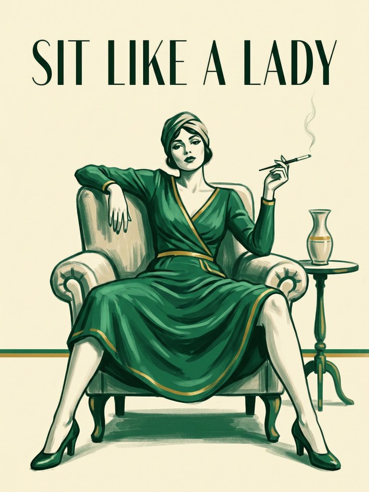 Sit Like a Lady Art Deco Print - artwork on paper