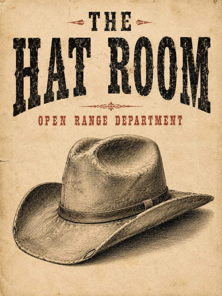 Western Hat Room Sign – Vintage Cowboy Poster - artwork on paper