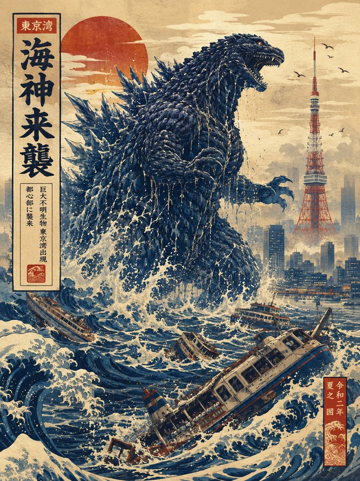 Japanese Wave Wall Art – Vintage Ukiyo-e Print - artwork on paper