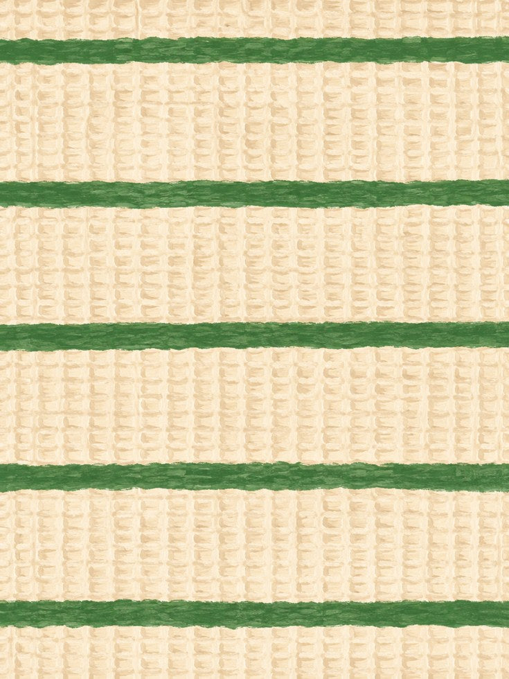 Woven Textile Stripes Print: Green and Cream Fabric Art - artwork on paper