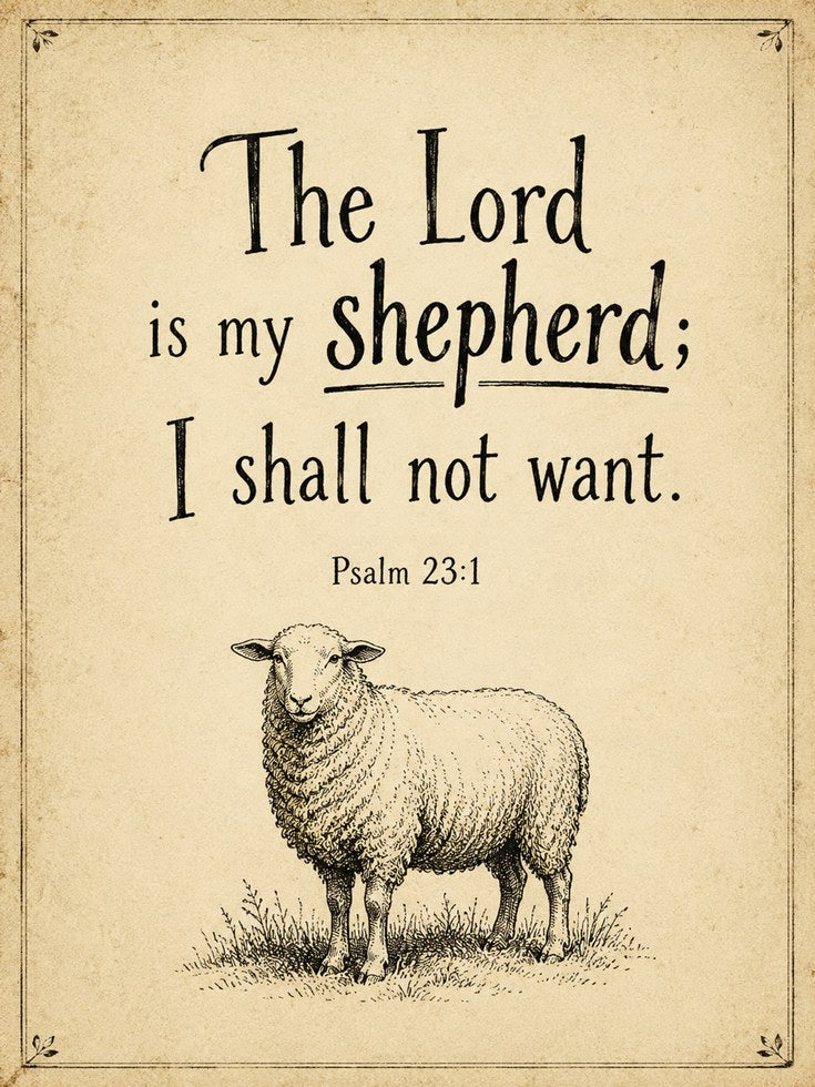 Psalm 23 Wall Art: Vintage Sheep Illustration - artwork on paper