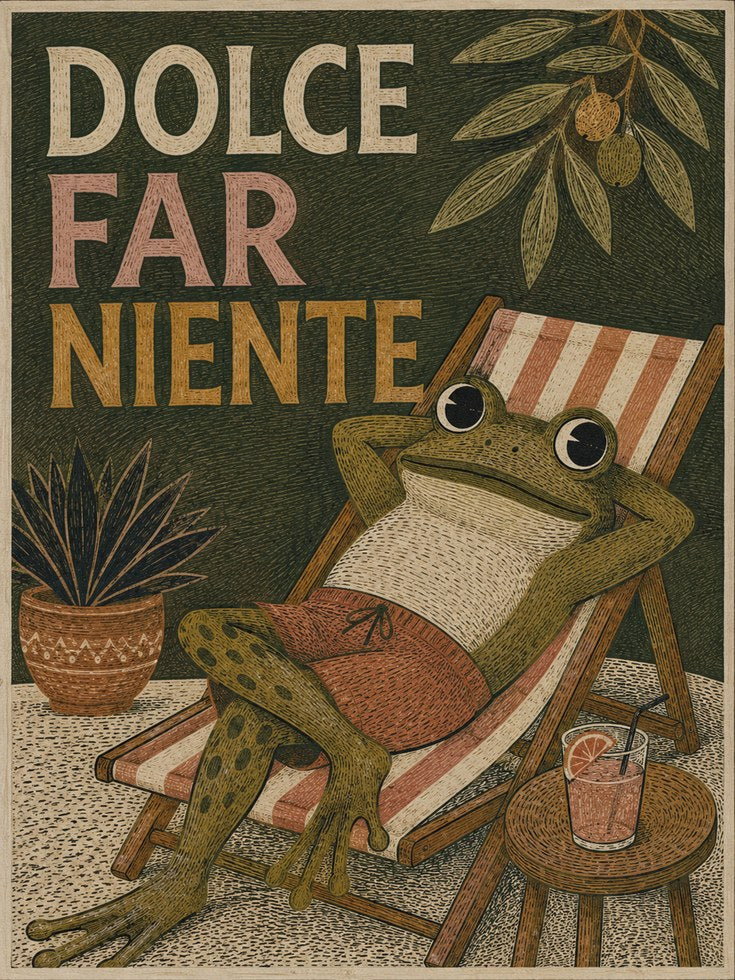 Vintage Frog Poster – Dolce Far Niente Retro Art - artwork on paper
