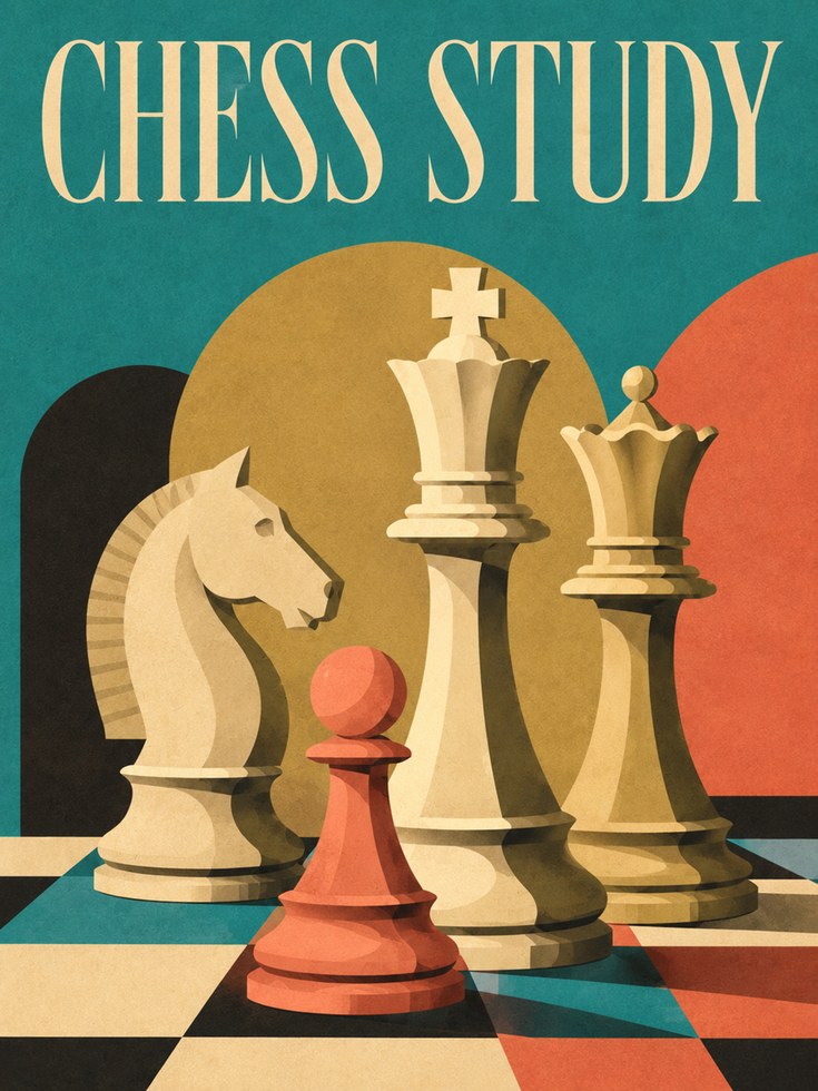 Chess Study Vintage Print — Mid-Century Retro Poster - artwork on paper