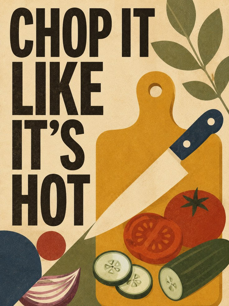 Chop It Like It's Hot Kitchen Wall Art: Retro Cooking Print - artwork on paper
