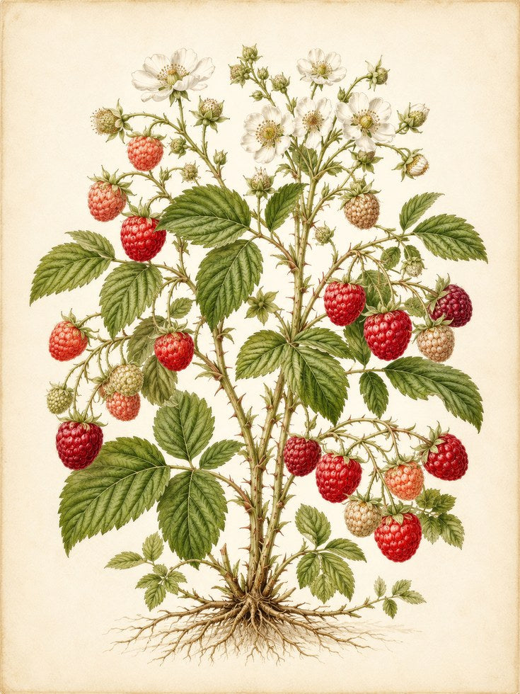 Raspberry Botanical Print — Vintage Herbal Illustration - artwork on paper