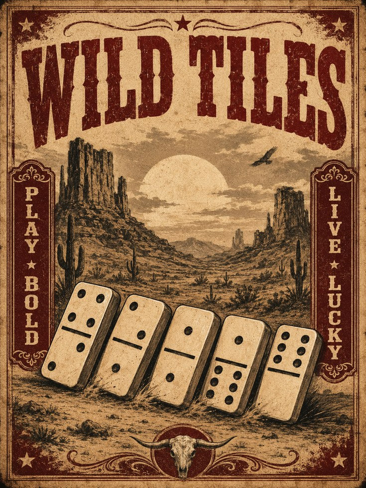 Wild Tiles Poster: Vintage Western Desert Dominoes Art Print - artwork on paper