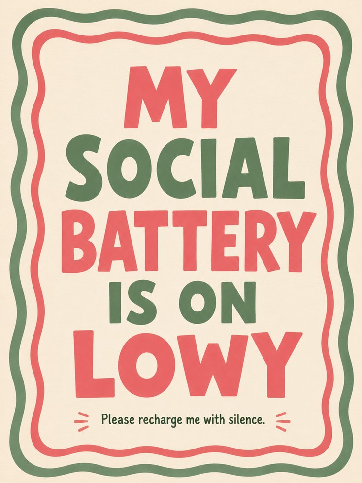 Social Battery Low Typography Print: Retro Humor Wall Art - artwork on paper