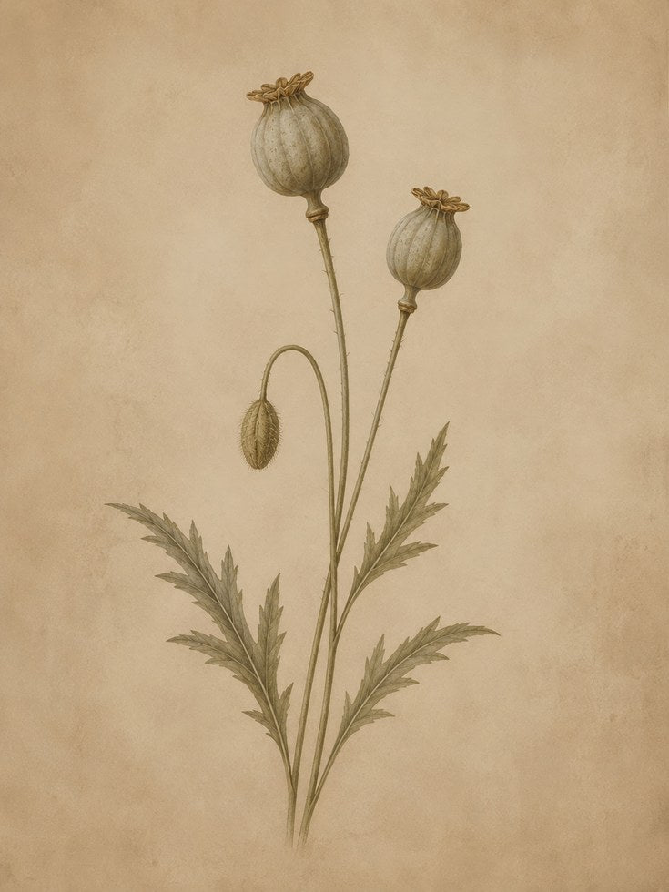 Poppy Seed Pods Botanical Print — Vintage Herbarium Illustration - artwork on paper