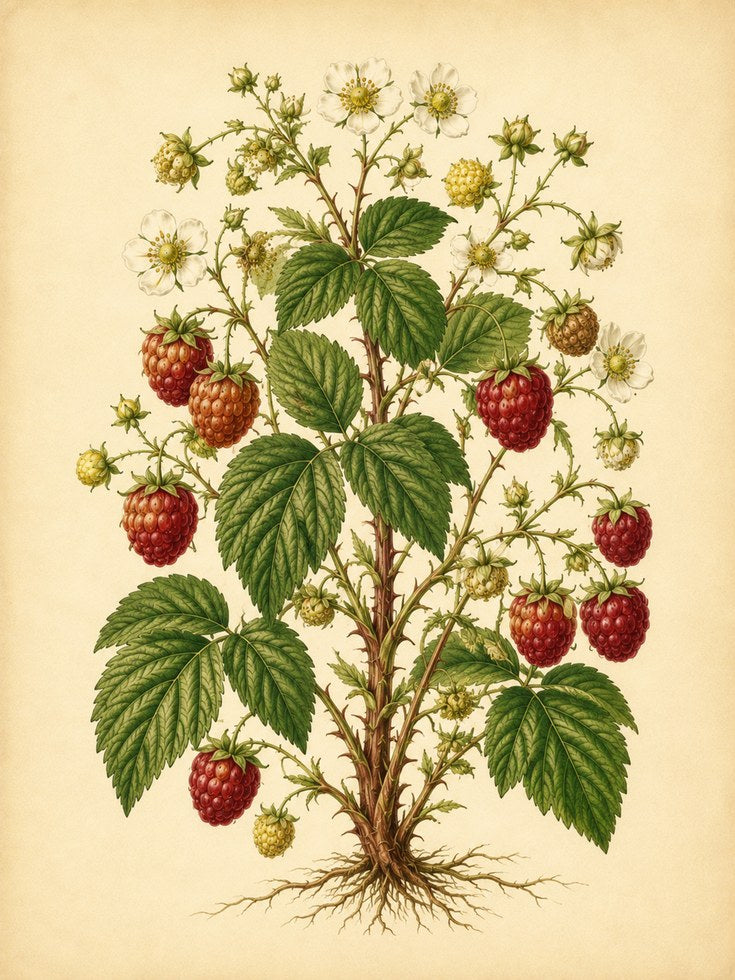 Vintage Botanical Raspberry Print — Antique Fruit Illustration - artwork on paper