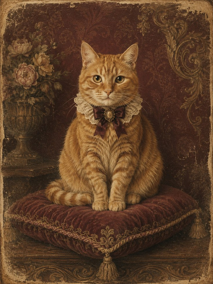 Vintage Cat Portrait – Victorian Pet Wall Art - artwork on paper