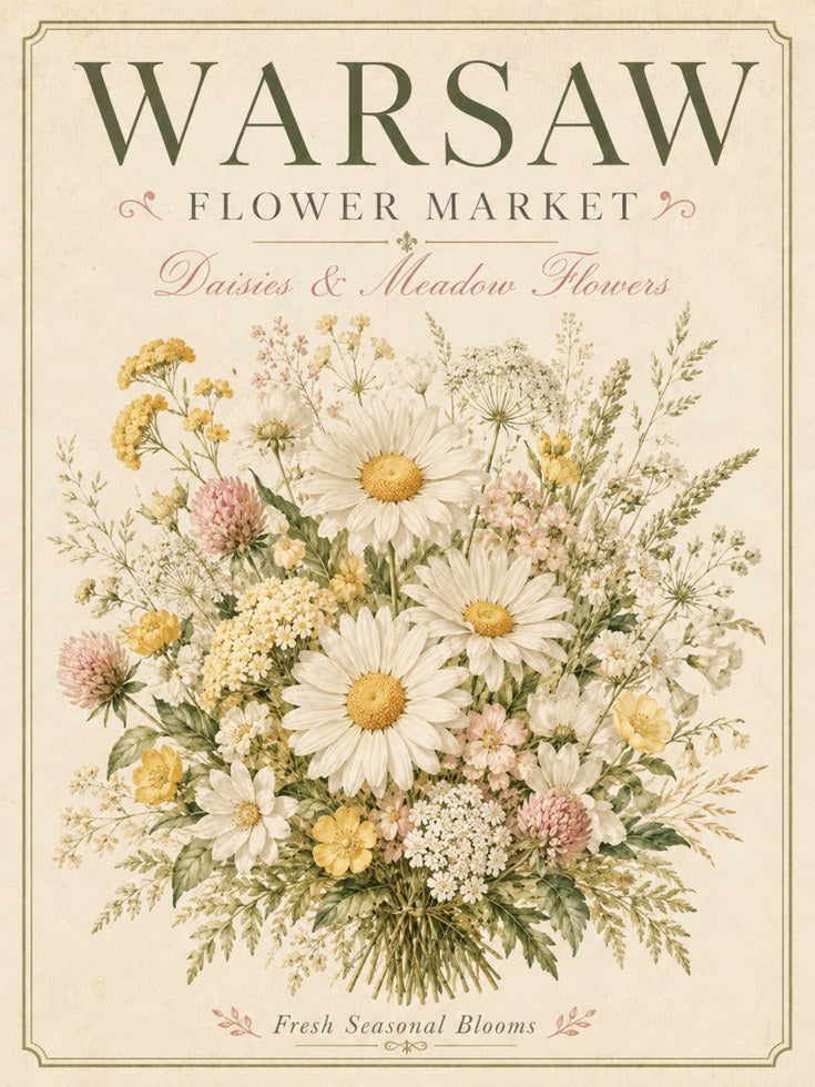 Vintage Botanical Flower Market Print — Warsaw Cottage Style - artwork on paper