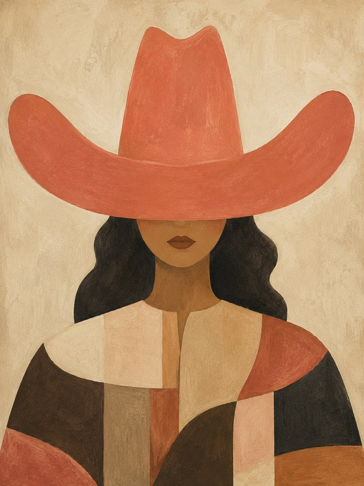 Western Woman Wall Art – Cowgirl Portrait Print - artwork on paper