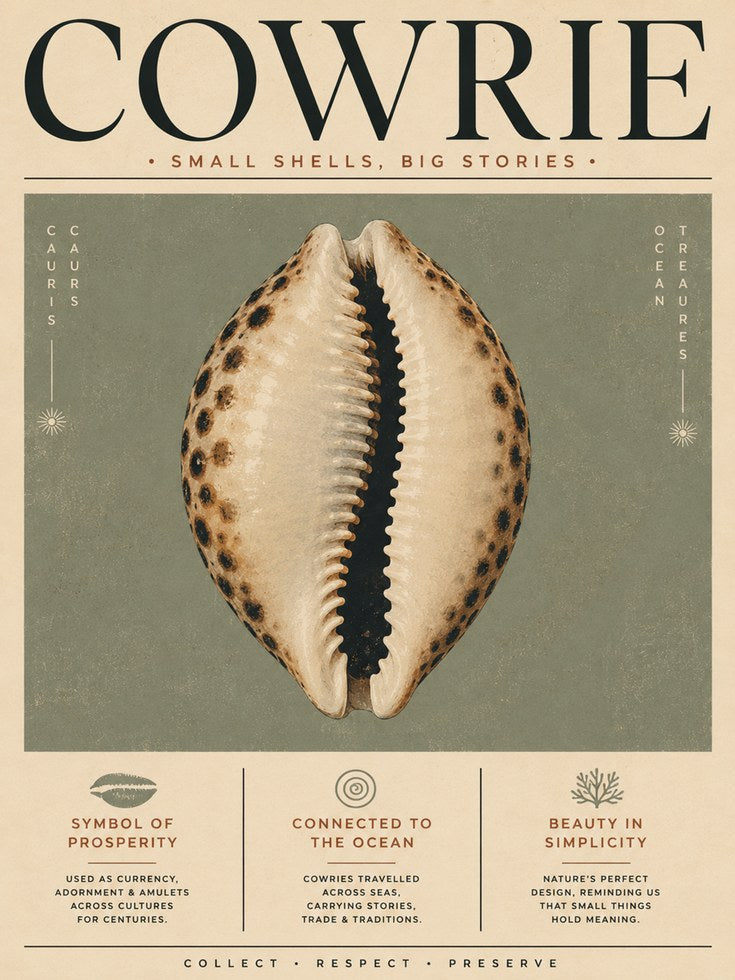 Cowrie Shell Wall Art – Coastal Decor Print - artwork on paper