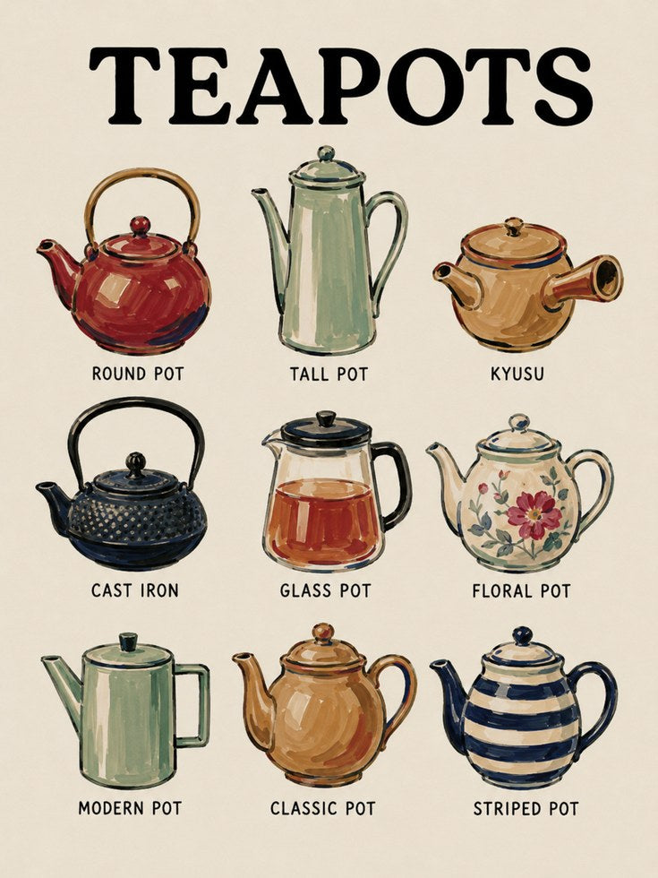 Teapot Types Poster – Kitchen Wall Art - artwork on paper