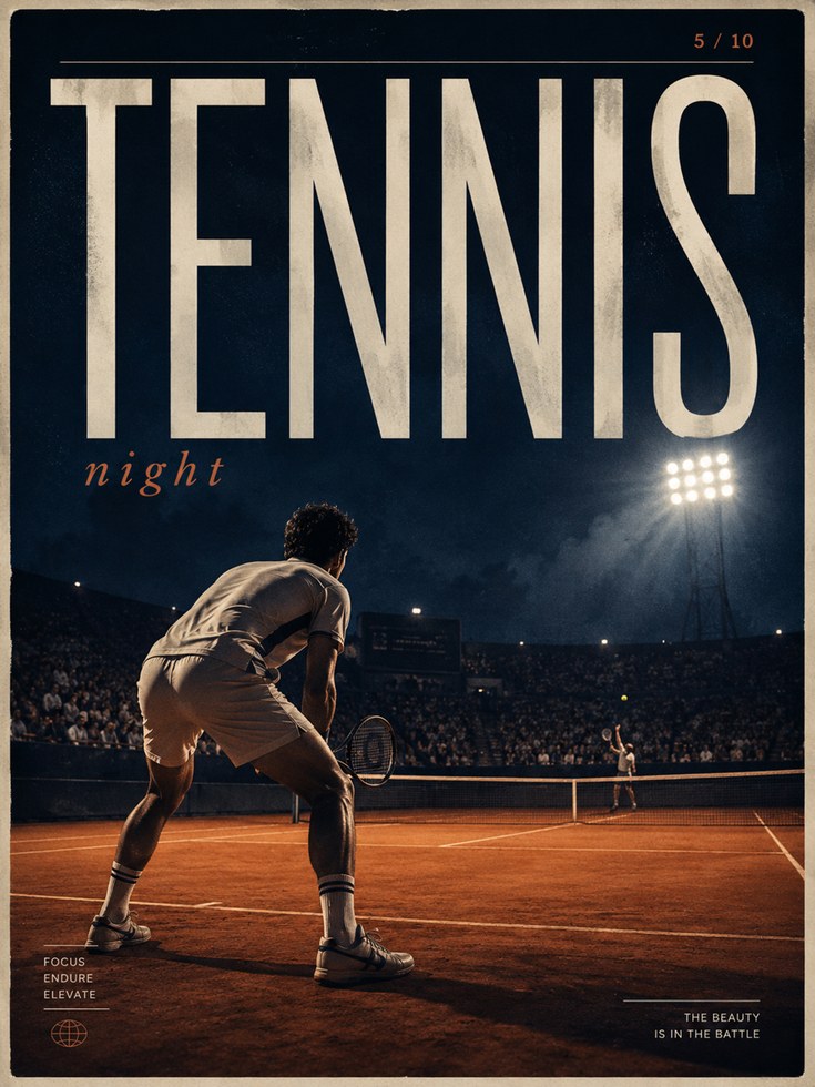 Tennis Night Poster: Vintage Sports Typography Wall Art - artwork on paper