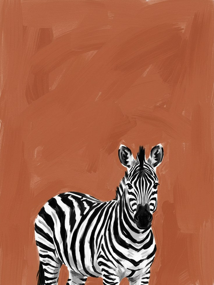Zebra Portrait Print – Terracotta Background - artwork on paper