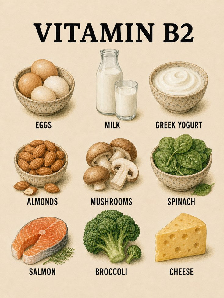 Vitamin B2 Foods Poster – Kitchen Wall Art - artwork on paper