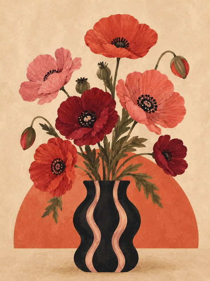 Poppy Flower Wall Art – Vintage Botanical Print - artwork on paper