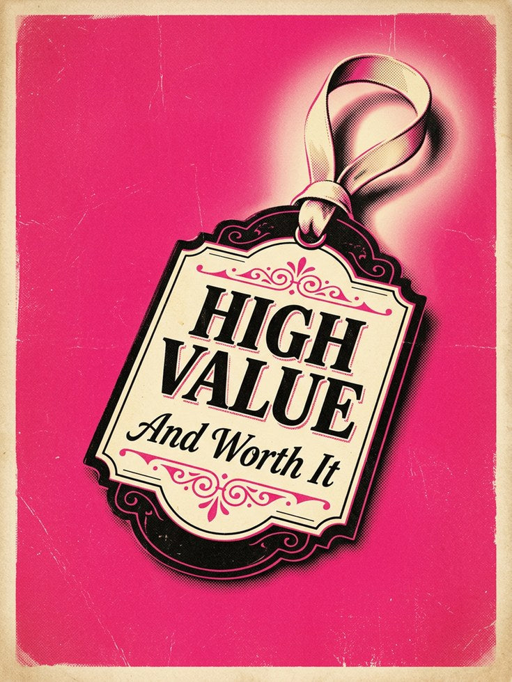 High Value Price Tag Art Print: Retro Pink Typography Poster - artwork on paper