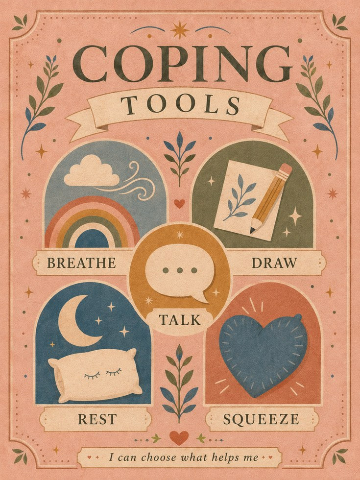Coping Skills Poster – Mental Health Wall Art - artwork on paper