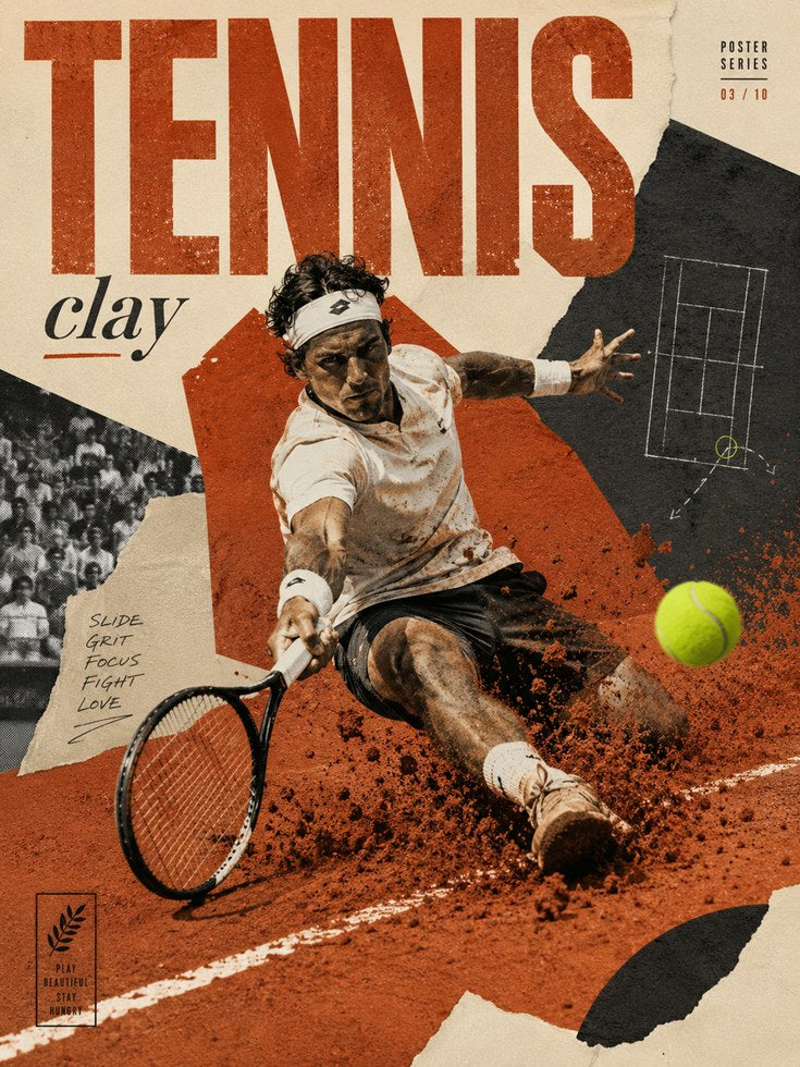Vintage Tennis Poster: Clay Court Sports Collage Wall Art - artwork on paper