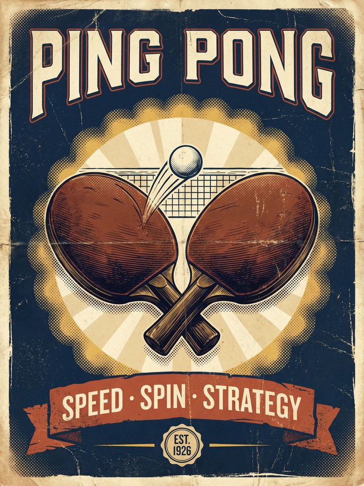 Vintage Ping Pong Print — Retro Table Tennis Poster - artwork on paper