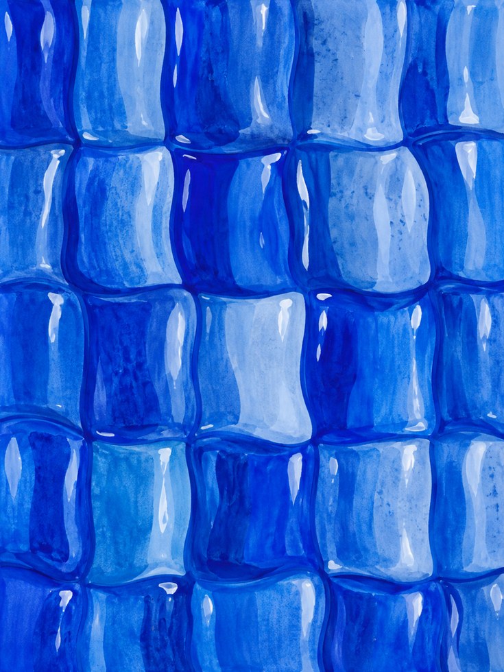 Blue Tile Wall Art – Abstract Geometric Print - artwork on paper