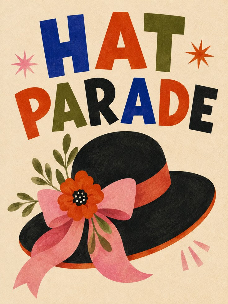 Vintage Hat Parade Print - artwork on paper