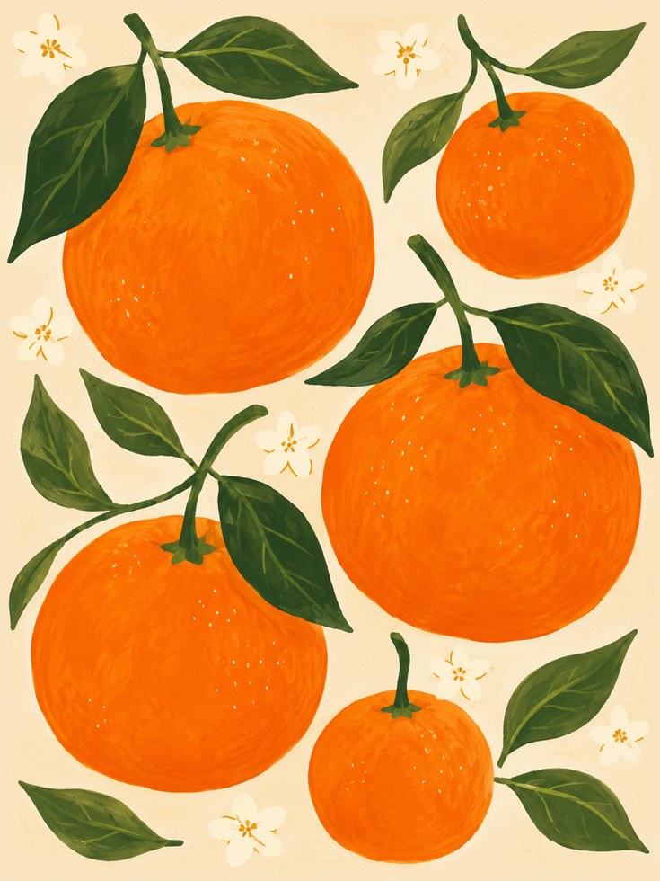 Vintage Orange Botanical Print: Mid-Century Kitchen Wall Art - artwork on paper