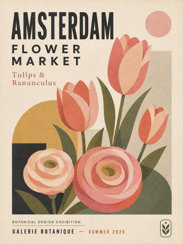 Amsterdam Flower Market Print — Vintage Botanical Travel Poster - artwork on paper