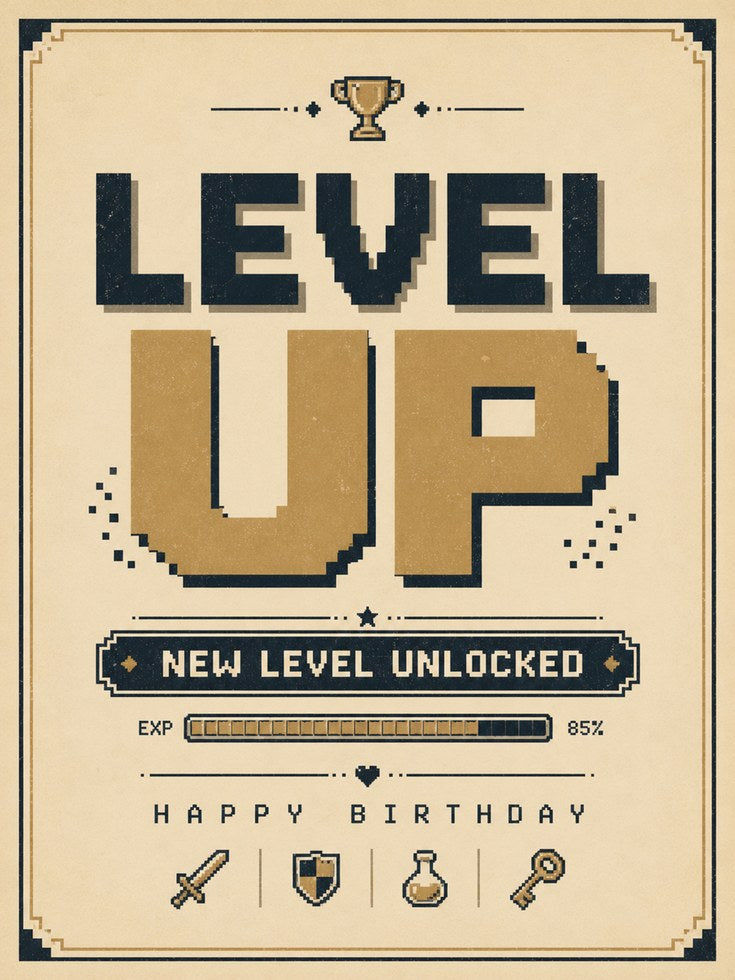 Birthday Wall Art – Level Up Print - artwork on paper