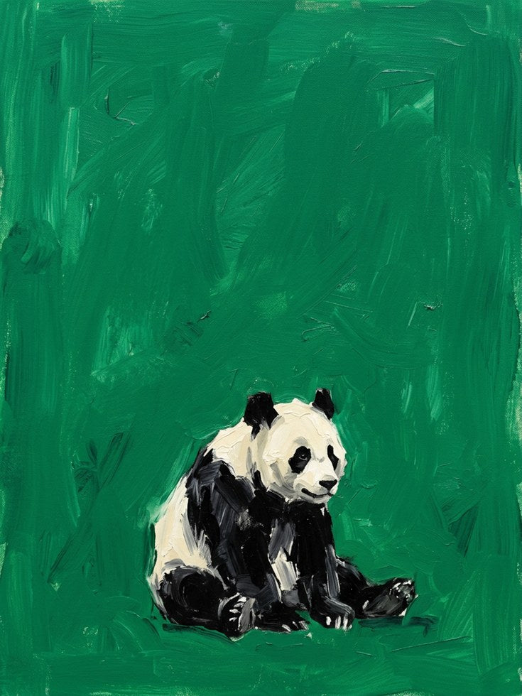Panda on Green Wall Art: Textured Contemporary Wildlife Print - artwork on paper