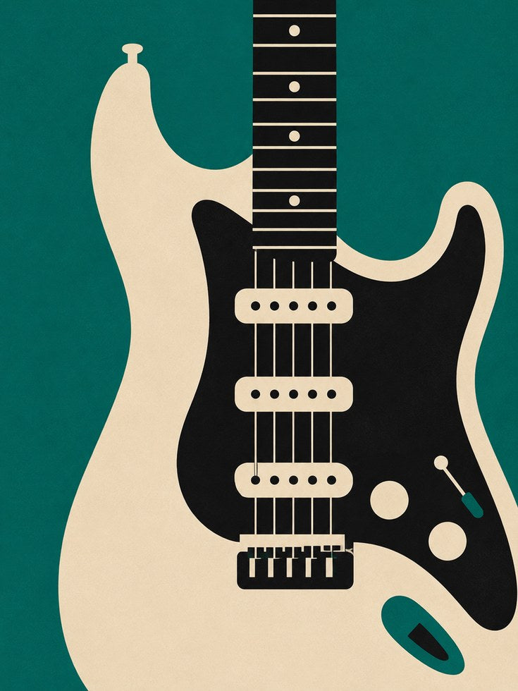 Vintage Electric Guitar Print — Mid-Century Modern Music Poster - artwork on paper