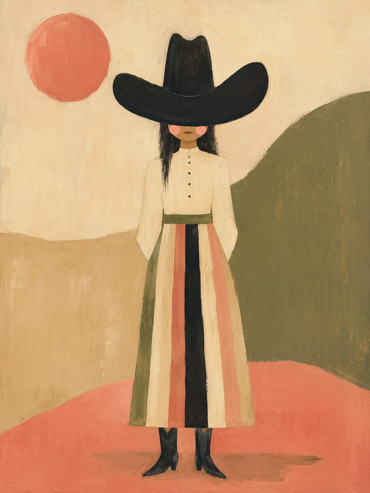 Cowgirl Folk Art Print - artwork on paper