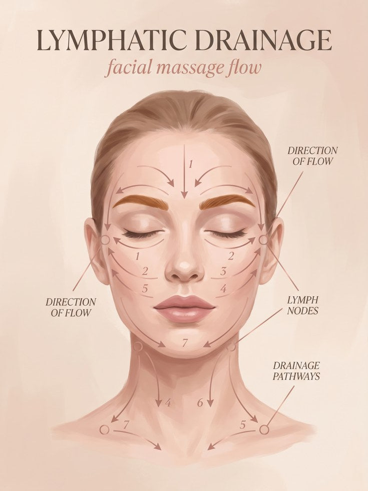 Lymphatic Drainage Facial Massage Print: Skincare Art in Soft Tones - artwork on paper