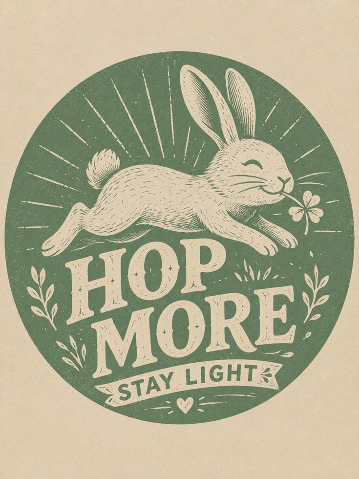 Hop More Stay Light Rabbit Print: Vintage Letterpress Poster - artwork on paper