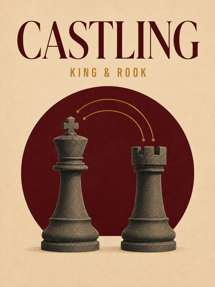 Chess Castling Art Print: Vintage King and Rook Design - artwork on paper