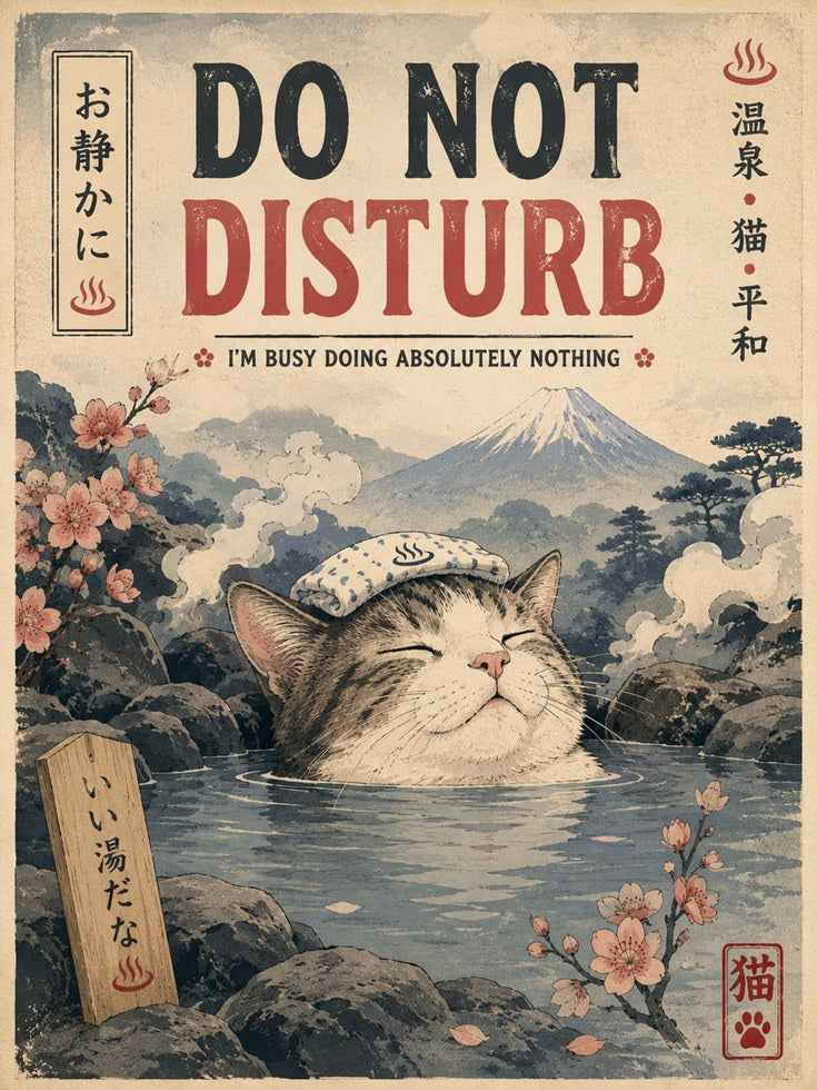 Japanese Cat Onsen Print - artwork on paper