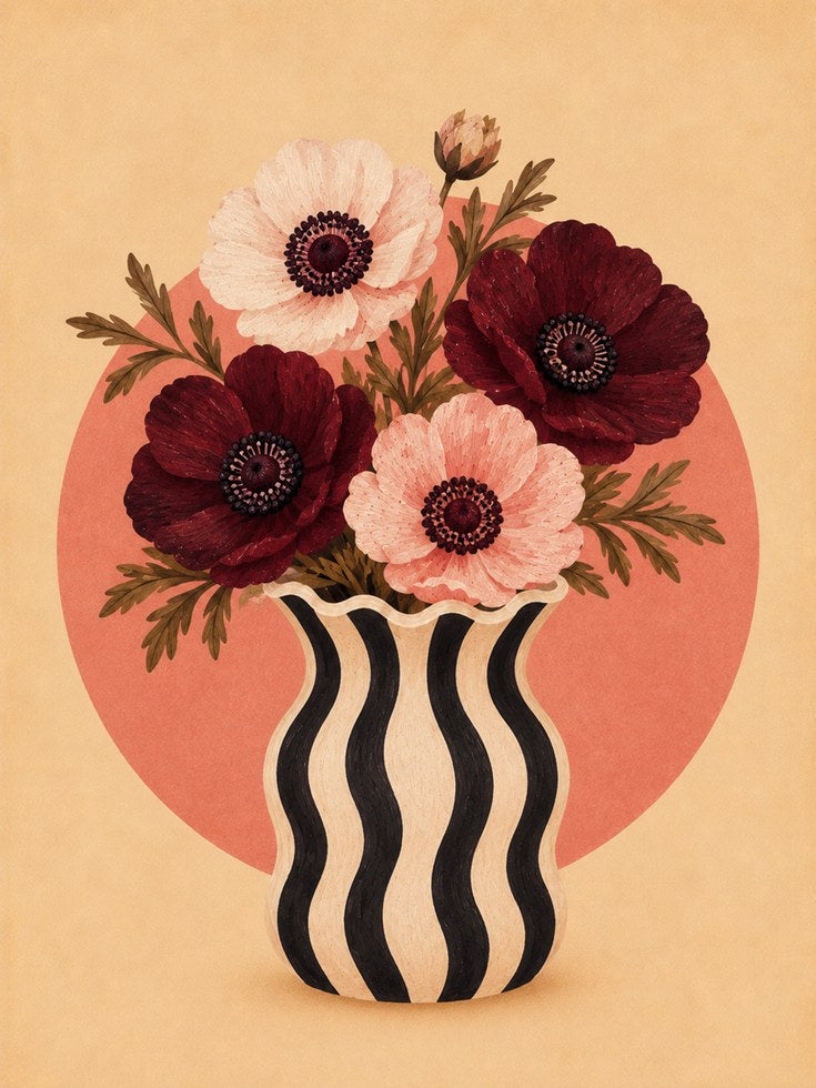 Floral Vase Wall Art – Modern Botanical Print - artwork on paper