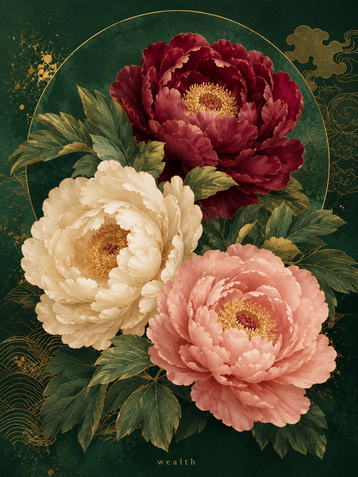 Peony Wall Art – Oriental Floral Print - artwork on paper
