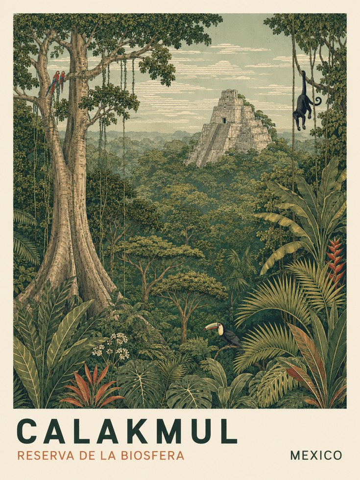 Mexico Travel Poster – Calakmul Print - artwork on paper