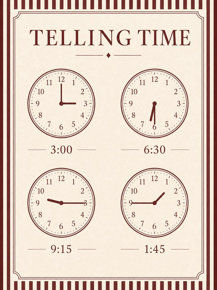 Telling Time Poster – Educational Clock Print - artwork on paper