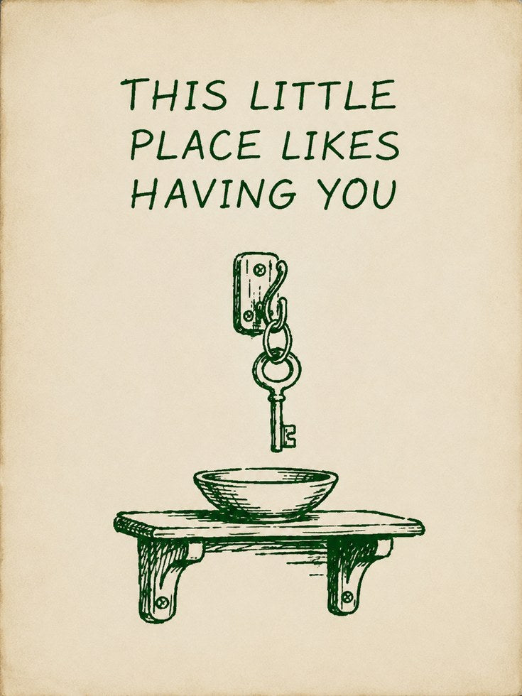 This Little Place Likes Having You: Vintage Key Illustration Print - artwork on paper