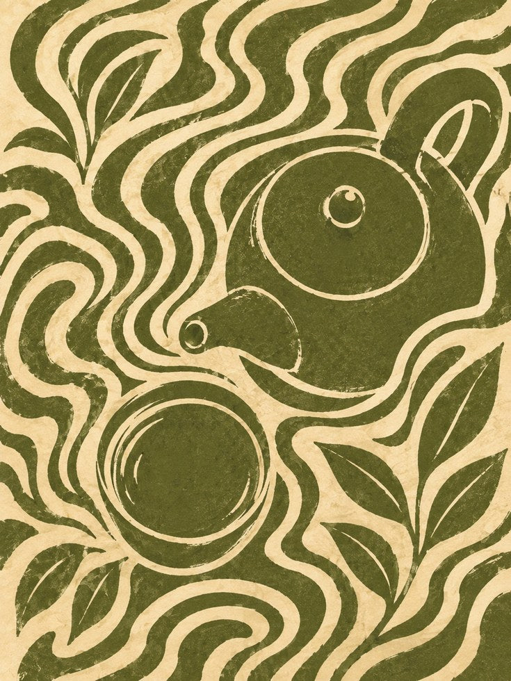 Art Nouveau Bird Print: Olive Green Decorative Design - artwork on paper