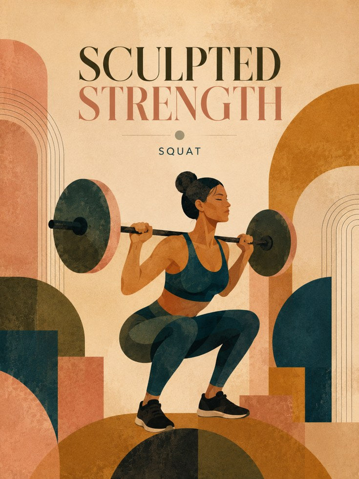 Sculpted Strength Squat Poster: Art Deco Fitness Wall Art - artwork on paper